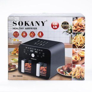 Фритюрниця без олії з великим об'ємом 10 л Sokany SK-10008, Потужний аерогриль для смаження 2400 Вт SK-10008 фото