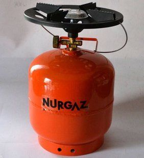 Турецький газовий балон 8 л Nurgaz з тарілкою, помаранчевий, кемпінговий комплект 1612 фото